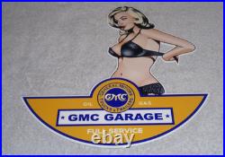 Vintage General Motors Truck Trailer Service Garage? Woman Metal Gasoline Sign