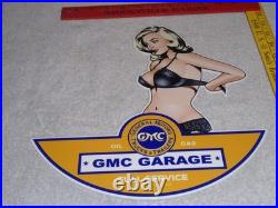 Vintage General Motors Truck Trailer Service Garage? Woman Metal Gasoline Sign