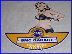 Vintage General Motors Truck Trailer Service Garage? Woman Metal Gasoline Sign