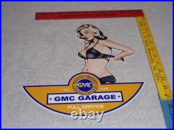 Vintage General Motors Truck Trailer Service Garage? Woman Metal Gasoline Sign