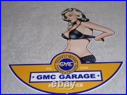 Vintage General Motors Truck Trailer Service Garage? Woman Metal Gasoline Sign