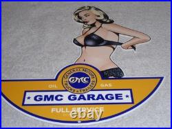 Vintage General Motors Truck Trailer Service Garage? Woman Metal Gasoline Sign