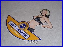 Vintage General Motors Truck Trailer Service Garage? Woman Metal Gasoline Sign