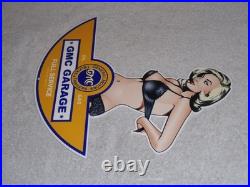 Vintage General Motors Truck Trailer Service Garage? Woman Metal Gasoline Sign