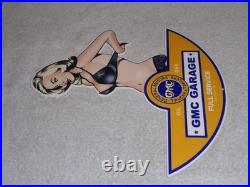 Vintage General Motors Truck Trailer Service Garage? Woman Metal Gasoline Sign