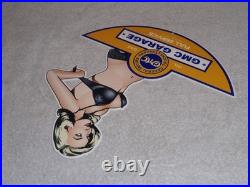 Vintage General Motors Truck Trailer Service Garage? Woman Metal Gasoline Sign