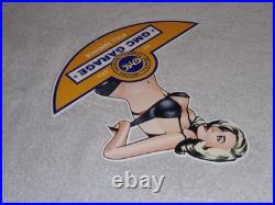 Vintage General Motors Truck Trailer Service Garage? Woman Metal Gasoline Sign