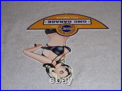 Vintage General Motors Truck Trailer Service Garage? Woman Metal Gasoline Sign