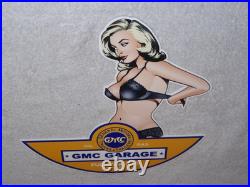 Vintage General Motors Truck Trailer Service Garage? Woman Metal Gasoline Sign
