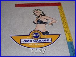 Vintage General Motors Truck Trailer Service Garage? Woman Metal Gasoline Sign