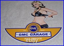 Vintage General Motors Truck Trailer Service Garage? Woman Metal Gasoline Sign