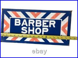 Vintage Genuine Marvy Barber Shop Porcelain Painted Metal Sign 18 x 9