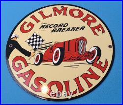 Vintage Gilmore Oil Co Porcelain Metal Service Station Gas Motor Oil Pump Sign