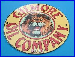 Vintage Gilmore Oil Co Porcelain Metal Service Station Gas Motor Pump Plate Sign