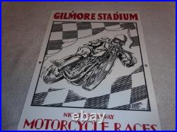 Vintage Gilmore Stadium Motorcycle Races 18 Porcelain Metal Gasoline & Oil Sign