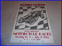 Vintage Gilmore Stadium Motorcycle Races 18 Porcelain Metal Gasoline & Oil Sign