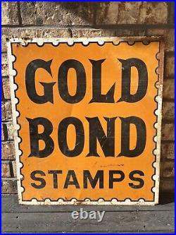 Vintage Gold Bond Stamps Sign Tin Painted Metal Original