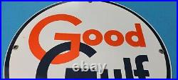 Vintage Good Gulf Gasoline Porcelain Metal Service Station Pump Plate Sign