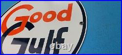 Vintage Good Gulf Gasoline Porcelain Metal Service Station Pump Plate Sign