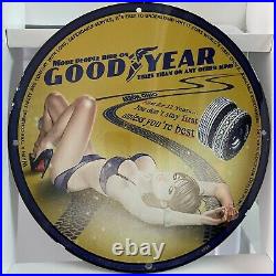 Vintage Goodyear Porcelain Tires Shop Car Service Gasoline Enamel Metal Sign