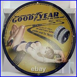 Vintage Goodyear Porcelain Tires Shop Car Service Gasoline Enamel Metal Sign