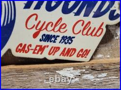 Vintage Goofy Porcelain Sign Old Hog Hounds Cycle Clu Motorcycle Disney Cartoon