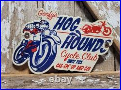 Vintage Goofy Porcelain Sign Old Hog Hounds Cycle Clu Motorcycle Disney Cartoon
