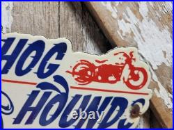 Vintage Goofy Porcelain Sign Old Hog Hounds Cycle Clu Motorcycle Disney Cartoon