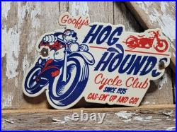 Vintage Goofy Porcelain Sign Old Hog Hounds Cycle Clu Motorcycle Disney Cartoon