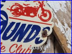 Vintage Goofy Porcelain Sign Old Hog Hounds Cycle Clu Motorcycle Disney Cartoon