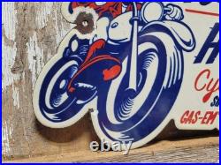 Vintage Goofy Porcelain Sign Old Hog Hounds Cycle Clu Motorcycle Disney Cartoon