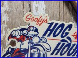 Vintage Goofy Porcelain Sign Old Hog Hounds Cycle Clu Motorcycle Disney Cartoon
