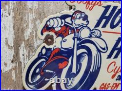 Vintage Goofy Porcelain Sign Old Hog Hounds Cycle Clu Motorcycle Disney Cartoon