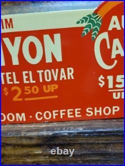 Vintage Grand Canyon Porcelain Sign Old Lodge Hotel Auto Cabin Coffee Shop Park