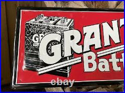 Vintage Grant Batteries Embossed Metal Sign Stamped Porcelain Service Station