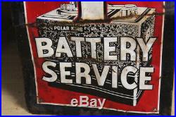 Vintage Grant Battery Service embossed metal sign dated 1952 gas oil soda auto