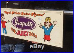 Vintage Grapette Grape Beverage Soda Pop Metal Sign With Child Graphic 31inX12in
