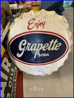 Vintage Grapette RARE Metal Bottle Cap Sign ORIGINAL GAS OIL SODA COLA