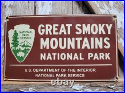 Vintage Great Smoky Mountains Porcelain Sign Rare Old National Park Service Camp