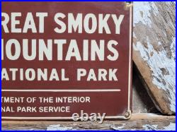 Vintage Great Smoky Mountains Porcelain Sign Rare Old National Park Service Camp