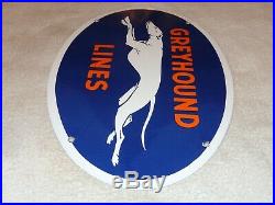 Vintage Greyhound Lines 16.5 Porcelain Metal Bus Station Gasoline Oil Sign Dog