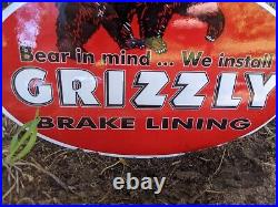 Vintage Grizzly Brake Linings Porcelain Metal Gas Pump Sign