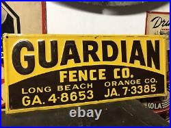 Vintage Guardian Tin Metal Sign Long Beach Orange Co. 1963 24x10