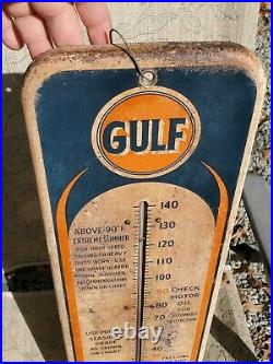Vintage Gulf Oil Gulfpride Thermometer 1940's metal sign working No-Nox 26.5