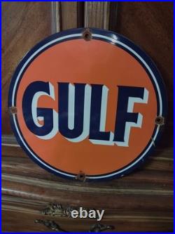 Vintage Gulf Oil Porcelain Metal Sign Gas Service Station Petroliana Advertising