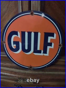 Vintage Gulf Oil Porcelain Metal Sign Gas Service Station Petroliana Advertising