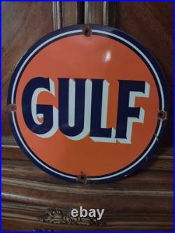 Vintage Gulf Oil Porcelain Metal Sign Gas Service Station Petroliana Advertising