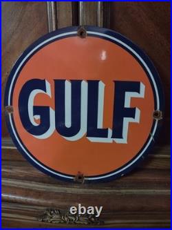 Vintage Gulf Oil Porcelain Metal Sign Gas Service Station Petroliana Advertising