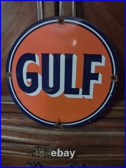 Vintage Gulf Oil Porcelain Metal Sign Gas Service Station Petroliana Advertising