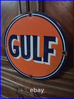 Vintage Gulf Oil Porcelain Metal Sign Gas Service Station Petroliana Advertising